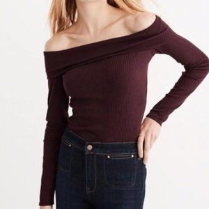 Abercrombie & Fitch Maroon Ribbed Cold Shoulder Knit Top